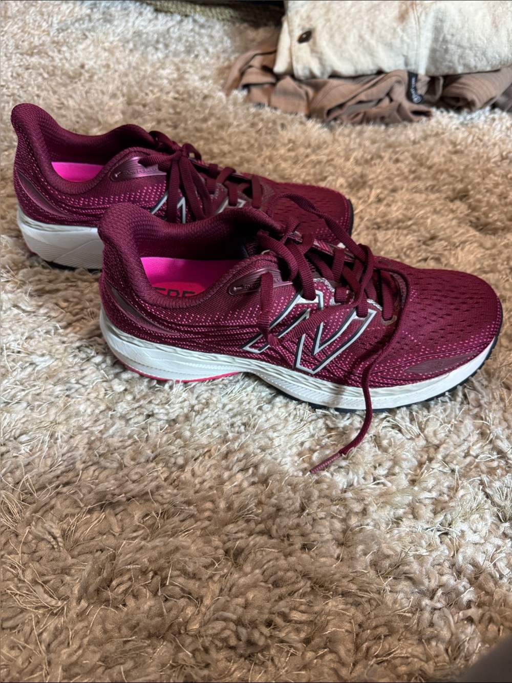 New Balance Women's Athletic Sneakers in Burgundy with Pink Liner